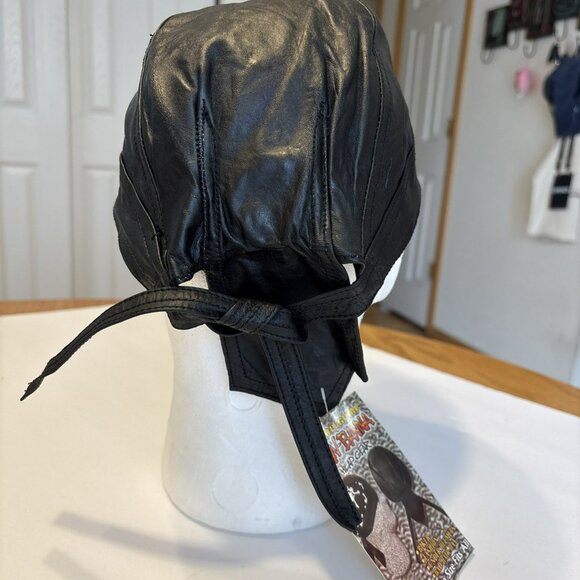 DanBanna bandana Black Leather Doo Rag Headwear cloth Lined - Picture 4 of 7